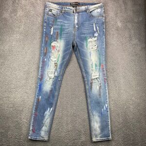 Switch Remarkable Jeans Men 38x32 Slim Taper Fit Distressed Paint Splatter Denim